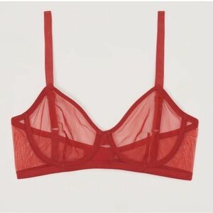 NWT Else Lingerie Bare Minimal Mesh Semi Sheer Underwire Bra | Crimson 32D